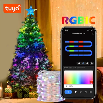 TUYA USB Светодиодная гирлянда Рождественские огни WS2812B RGBIC Light WIFI Полноцветная Адресуемая Индивидуально Светодиодная гирлянда для дома