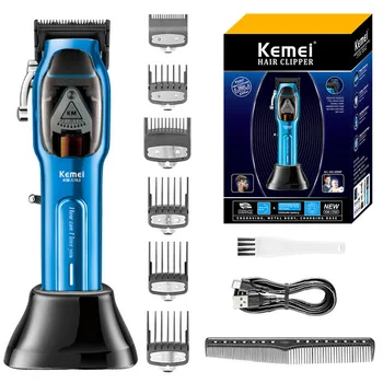 Kemei Km-1763 Полностью автоматическая профессиональная мужская машинка для стрижки волос Перезаряжаемая машинка для стрижки бороды Электрический прецизионный резак для волос