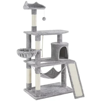 Кошачье дерево с башней для кондоминиума и когтеточки, светло-серый
