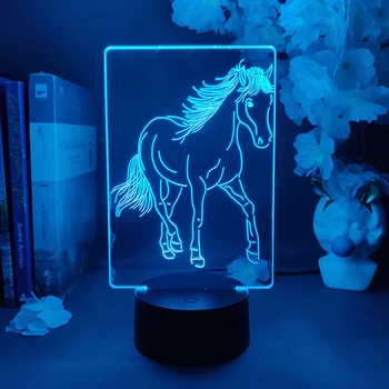 Красивая лампа с 3D-голограммой в виде лошади, Элегантное украшение для офиса, украшение для рабочего стола, Милый декор для комнаты, прекрасный подарок для детей, детей