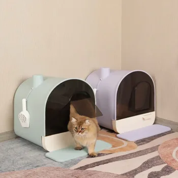 Пластиковый Переносной ящик для кошачьего туалета, легко моющийся, Закрытый, без запаха, Брызговик для кошачьего туалета, Милые принадлежности для кошек Arenero Gato