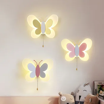 Светодиодный настенный светильник для детской комнаты, современный креативный прикроватный светильник с бабочкой, декоративные светильники для комнаты мальчиков и девочек, светильники для прохода