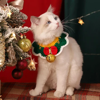 Регулируемый ошейник для домашних животных Изысканный Рождественский ошейник для домашних животных Прочный вязаный шарф для кошек Удобный ремешок для шеи собаки для домашних животных