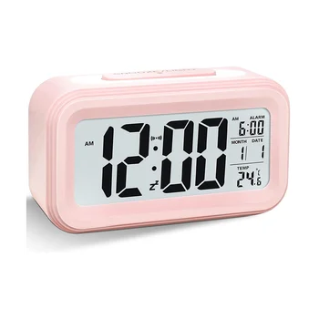 Цифровой будильник, Светодиодный будильник, Бесшумные Дорожные часы Aalarm с батарейным питанием, розовый