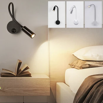 Светодиодная лампа для чтения, книжный светильник для спальни, Настенная лампа для чтения, прикроватный ночник, Гибкая гусиная шея, кабинет, гостиная