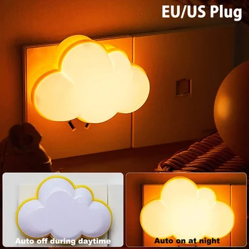Светодиодный ночник США ЕС, подключаемый интеллектуальный датчик движения, автоматическое включение / выключение, облачный настенный светильник для спальни, лестницы, прихожей, кухонного ночника