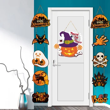 Украшение на Хэллоуин, дверной подвесной баннер, бумажная тыква, летучая мышь, призрак, череп, Кошка, декор для входной двери, добро Пожаловать, подвесная вывеска для вечеринки