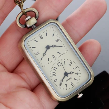 Прямоугольные кварцевые карманные часы с двойным цифровым дисплеем, Винтажный изысканный браслет-цепочка, ожерелье, Мужские и женские часы в подарок
