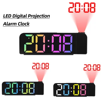 Светодиодный цифровой проекционный будильник, Электронные часы с поворотом на 180 градусов, светодиодные USB прикроватные Настольные часы, отображение даты и температуры, Домашний декор