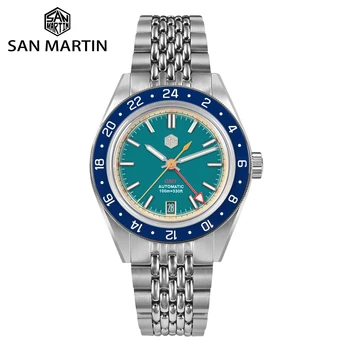 San Martin Лидирующий бренд GMT Модные мужские спортивные часы Diver 39,5 мм класса люкс NH34, автоматические механические часы, светящиеся, водонепроницаемые на 100 м