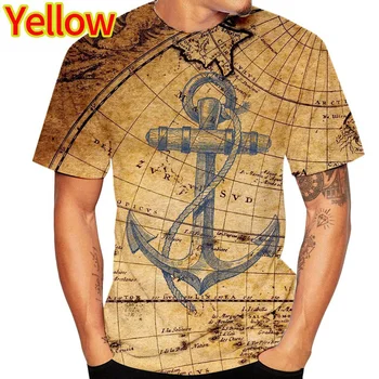 Летние Классические футболки с изображением корабельного якоря в стиле ретро для мужчин, Модные повседневные футболки с 3D принтом и коротким рукавом, топы