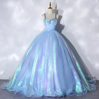 Вечернее Платье Синяя Убегающая Принцесса На День Рождения Подарок Для Взрослых Слоеное Платье Русалки