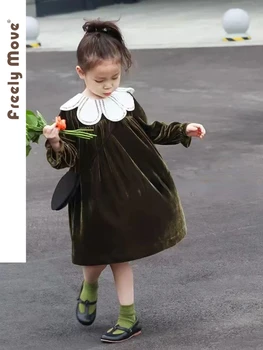 Новое платье для маленьких девочек 2023 года, однотонное платье для маленьких девочек с длинным рукавом, осенне-зимнее платье для малышей, детская одежда