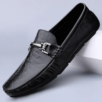 Мужская удобная модельная обувь из натуральной кожи, стильные нескользящие мужские слипоны для вождения, Новое поступление мужской повседневной деловой обуви