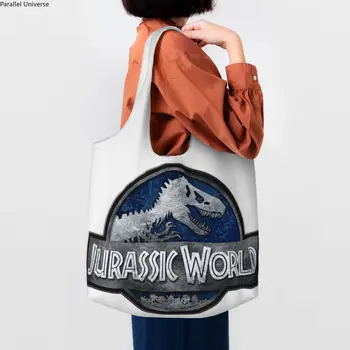 Забавная сумка-тоут с тираннозавром юрского периода, из переработанного холста, сумки через плечо для покупок в продуктовых магазинах, Сумочка