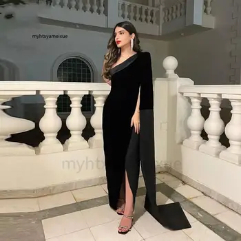 Сексуальные простые вечерние платья из черного бархата 2023, женская накидка с разрезом на одно плечо, платье для выпускного вечера, вечернее платье на заказ