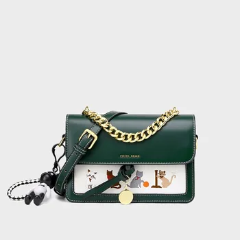 Небольшая брендовая роскошная дизайнерская сумка через плечо из искусственной кожи зеленого цвета, модные женские повседневные простые сумки для рук с вышивкой животных