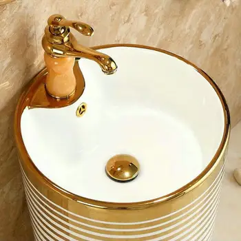 Современный стильный круглый умывальник Mosaic Gold, керамическая раковина для ванной комнаты с подставкой-постаментом