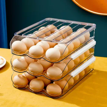 Коробка для хранения яиц с автоматическим скручиванием, Многослойный держатель для холодильника, коробка для хранения свежих яиц, контейнеры для яиц, кухонные органайзеры