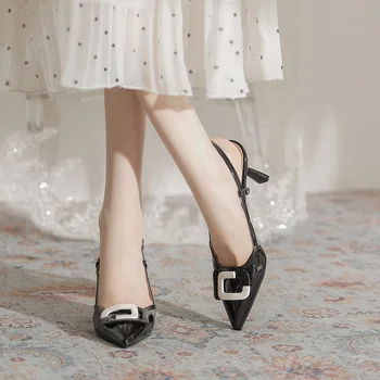 Женские летние сандалии Baotou Back Air с новой текстурой из лакированной кожи, модная обувь для одиночных поездок, профессиональные туфли на высоком каблуке