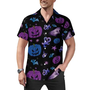 Повседневные рубашки с принтом тыквы, жуткая праздничная рубашка на Хэллоуин, гавайские модные блузки с рисунком мужчины Большого размера