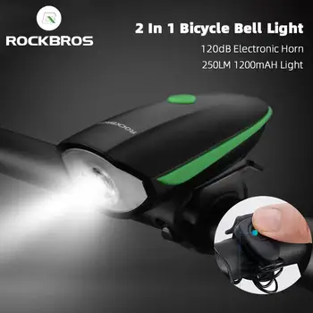 ROCKBROS official Light 2 В 1 120 дБ Электронный звуковой сигнал, передний фонарь велосипеда, USB MTB фонарик, 250ЛМ Свет фар