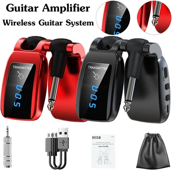 Гитарный усилитель с мини-разъемом, беспроводная гитарная система, USB Перезаряжаемый карманный гитарный усилитель, 4 канала гитарного передатчика-приемника