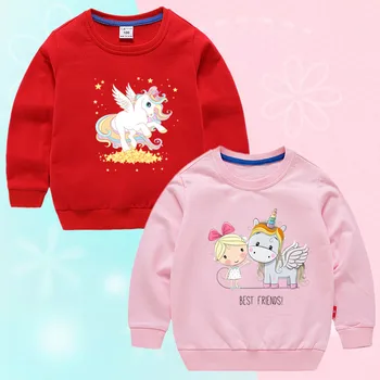 Милый друг-единорог для девочек, весенне-осенние розовые толстовки, хлопковый детский костюм, детский пуловер, топы-свитера
