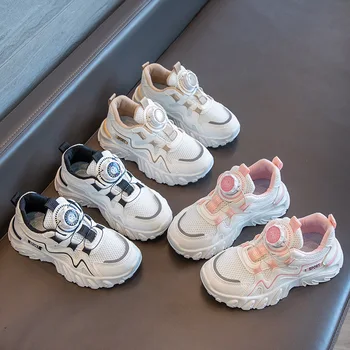 Детская обувь с вращающейся кнопкой, спортивная обувь, Сетчатая Дышащая обувь для девочек, Обувь для малышей, Обувь для мальчиков, Детская обувь на толстой подошве, Tenis Infantil Menino