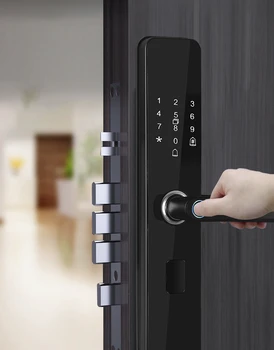 2022 НОВЫЙ черный электронный умный дверной замок с биометрическим отпечатком пальца / IC-картой / паролем / разблокировкой ключом/ аварийной зарядкой через USB