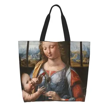 Изготовленная на заказ холщовая хозяйственная сумка Madonna Of The Carnation, женская многоразовая сумка для покупок большой емкости, сумка-тоут Leonardo Da Vinci, сумки для покупок