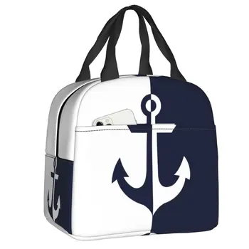 Морская Белая Темно-синяя сумка для ланча с якорем, Герметичный термоохладитель, Изолированная коробка для Бенто Для женщин, Детские сумки для школьной еды