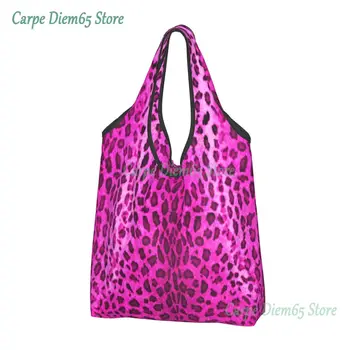 Кавайная Розовая леопардовая сумка для покупок Портативная сумка для покупок с принтом из кожи животного