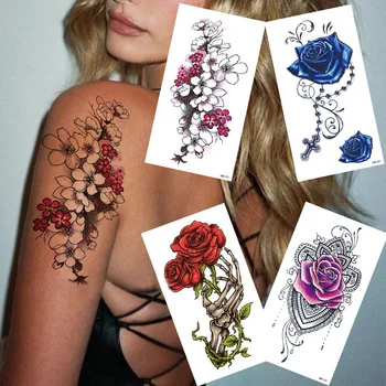 Маленькая водонепроницаемая временная татуировка на всю руку, цветочные буквы, татуировка скелета животного, наклейки на плечи, руки, женщины, Мужчины