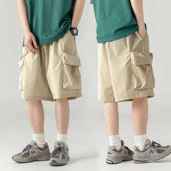 Японские мужские функциональные шорты-карго с большими карманами в стиле y2k, мужские летние уличные модные брендовые капри и брюки до середины бедра