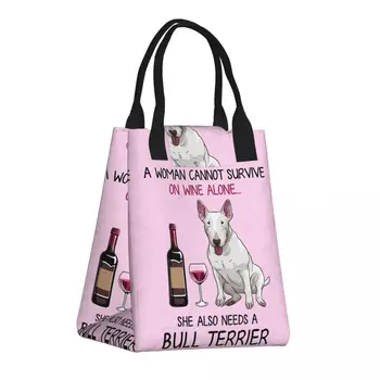 Бультерьер и забавная собака с вином, изолированная сумка для ланча, Многоразовый термоохладитель, коробка для бенто, Женские Детские сумки-тоут, Контейнеры для еды