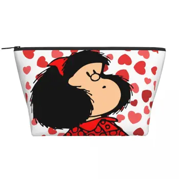 Kawaii Mafalda Power С удивленным лицом, Дорожная сумка для туалетных принадлежностей, Женская косметичка для макияжа с героями мультфильмов Quino Kawaii, Набор для хранения косметики, набор аксессуаров