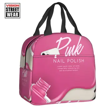 2023 Новый Изготовленный на заказ Розовый Лак для ногтей Art Lunch Bag Женский Теплый Кулер Изолированный Ланч-бокс для офисных термосумок для взрослых Lunchbag