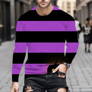 Мужская футболка с длинным рукавом на Хэллоуин, модные топы, облегающий шею повседневный осенний пуловер, рубашка для фитнеса большого размера, свободная уличная одежда