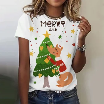 Футболка для девочек, Женская футболка с круглым вырезом, 3D Милая Рождественская футболка с принтом Животных, Кавайные Женские Повседневные фестивальные топы с коротким рукавом