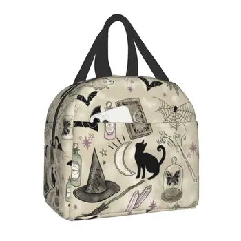 Сумка для ланча с рисунком кошки-ведьмы, женская сумка для ланча на Хэллоуин, Ведьмин Портативный Ланч-бокс для кемпинга, сумка для хранения продуктов в путешествиях
