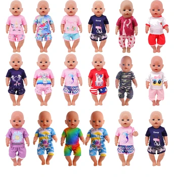 Разнообразные стили кукольной одежды Летняя футболка + шорты 43 см Переработанный ребенок и 18-дюймовая кукла, пижамы с милым принтом нашего поколения