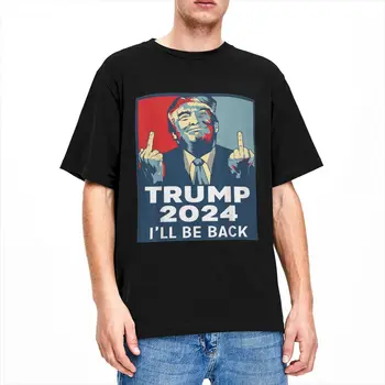 Винтажные футболки Trump 2024 I Will Be Back Для мужчин и женщин с круглым вырезом из чистого хлопка, пародийные футболки с коротким рукавом, графические топы
