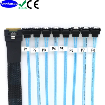 Все включено с защитой от косой вставки SFF-8654 8i PCI-E Ultraport Slimline от 4.0 до 8X SATA 7P с гнездовым кабелем под углом 90 градусов