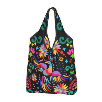 Забавная текстильная сумка для покупок в мексиканском стиле с цветочным принтом, портативная сумка для покупок через плечо, красочная сумка с вышивкой.