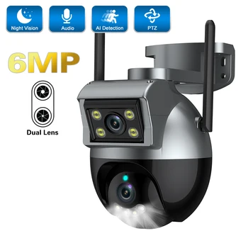8-Мегапиксельная PTZ-камера с Wi-Fi, двойной объектив, камера с 10-кратным зумом, обнаружение человека, Мониторинг уличной машины для игры в мяч, камеры видеонаблюдения