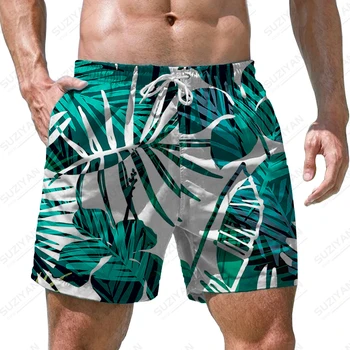 Летние новые мужские пляжные шорты с 3D-принтом тропических растений, мужские шорты в повседневном стиле для отдыха, модные мужские шорты