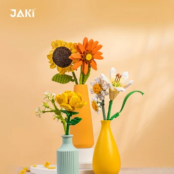 JK Mini Blocks Детская цветочная модель для домашнего декора, игрушка в виде розы, подарок для девочек