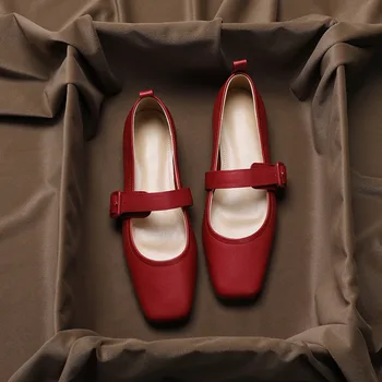 2023 г., женские туфли Mary Jane в новом стиле, модные тонкие туфли на толстом каблуке с квадратным носком и мелким носком