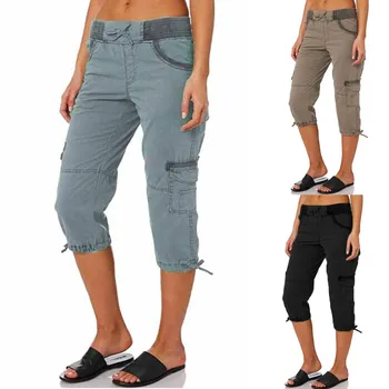 Летние женские брюки с несколькими карманами, повседневные спортивные укороченные брюки, комбинезон, Тонкие Свободные шорты-карго